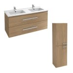 Meuble double vasque 120 cm jacob delafon ola up + colonne de salle de bain chne