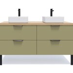 Meuble de salle de bain 2 vasques pos�es 140cm 4 tiroirs vert - soho