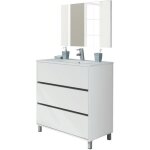 Meuble de salle de bain avec 3 portes coloris blanc - hauteur 88 x longueur 81 x profondeur 47 cm