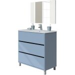 Meuble de salle de bain avec 3 portes coloris bleu azul - hauteur 88 x longueur 81 x profondeur 47 cm ...