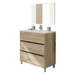 Meuble de salle de bain avec 3 portes coloris chne cambian - hauteur 88 x largeur 815 x profondeur 465 ...