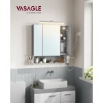 Meuble de salle de bain 3 portes - vasagle - blanc nuage et gris tourterelle - contemporain - design