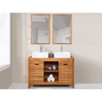 Meuble de salle de bain en bois dacacia avec double vasque et miroirs - 130 cm - pulukan
