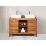 Meuble de salle de bain en bois dacacia avec double vasque - 130 cm - pulukan