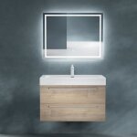 Meuble de salle de bain chne clair 90cm - mai & mai - meuble sous vasque quadratto - 2 tiroirs - 100% ...