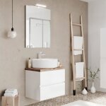 City meuble simple vasque à poser 2 tiroirs couleur - blanc & plan chêne naturel modèle - largeur 60 ... City meuble simple vasque à poser 2 tiroirs couleur - blanc & plan chêne naturel modèle - largeur 60 ...