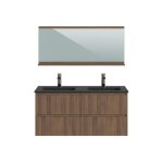 Meuble de salle de bains coloris noyer et noir - longueur 122 x profondeur 46 x hauteur 585 cm