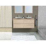 Meuble de salle de bain suspendu avec double vasque à poser en pierre - placage chêne - 120 cm - milipam ... Meuble de salle de bain suspendu avec double vasque à poser en pierre - placage chêne - 120 cm - milipam ...