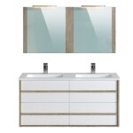 Meuble de salle de bain en mlamine coloris chne - blanc - longueur 122 x profondeur 46 x hauteur 58 ...