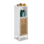 Relaxdays meuble de salle de bain 3 compartiments non fixe hxlxp: 965 x 30 x 30 cm porte en rotin blanc ...