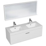 Rubite meuble salle de bain double vasque 1 tiroir couleur - blanc modle - largeur 120 cm + miroir cadre ...