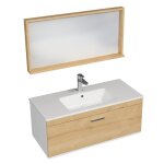 Rubite meuble salle de bain simple vasque 1 tiroir couleur - ch�ne mod�le - largeur 100 cm + miroir cadre ...