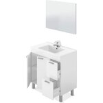 Meuble salle de bain sous - vasque + 1 miroir coloris blanc brillant - longueur 80 x hauteur 80 x profondeur ...