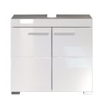 Meuble de salle de bain sous vasque avec 2 portes coloris blanc mat blanc brillant - longueur 60 x hauteur ...