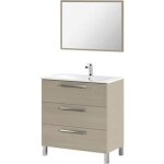 Meuble salle de bain sous vasque salle de bain avec 3 tiroirs + 1 miroir ch�ne clair - longueur 80 x ...