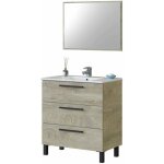 Meuble salle de bain sous vasque avec 3 tiroirs + 1 miroir coloris alaska chne - longueur 80 x profondeur ...
