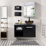 Meuble de salle de bain meuble sous - vasque + lavabo avec robinetterie + miroir + 2 tagres