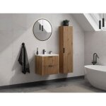 Meuble de salle de bain stri avec vasque  encastrer et colonne - coloris naturel clair - 60 cm - zevara ...