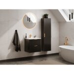 Meuble de salle de bain stri� avec vasque � encastrer et colonne - noir - 60 cm - zevara