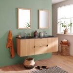 Meuble double vasque 140cm chne studio suspendu + miroir carr