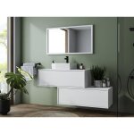 Meuble de salle de bain suspendu blanc avec simple vasque carre et deux tiroirs - 94 cm - teana ii