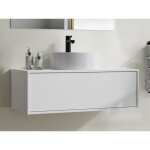 Meuble de salle de bain suspendu blanc avec simple vasque ronde - 94 cm - teana ii