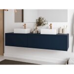 Meuble de salle de bain suspendu bleu nuit avec double vasque - l150 cm - isaure ii