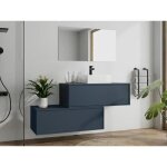 Meuble de salle de bain suspendu bleu nuit avec simple vasque carrée et deux tiroirs - 94 cm - teana ... Meuble de salle de bain suspendu bleu nuit avec simple vasque carrée et deux tiroirs - 94 cm - teana ...