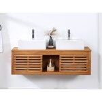 Meuble de salle de bain suspendu en bois dacacia avec double vasque - 130 cm - penebel Meuble de salle de bain suspendu en bois dacacia avec double vasque - 130 cm - penebel