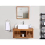 Meuble de salle de bain suspendu en bois dacacia avec simple vasque et miroir - 90 cm - penebel