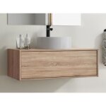 Meuble de salle de bain suspendu coloris naturel clair avec simple vasque ronde - 94 cm - teana ii