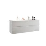 Meuble de salle de bain suspendu avec deux vasques et 2 tiroirs collection vienne. coloris blanc brillant ... Meuble de salle de bain suspendu avec deux vasques et 2 tiroirs collection vienne. coloris blanc brillant ...