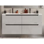 Meuble de salle de bain suspendu avec double vasque à encastrer - blanc - 120 cm - selita Meuble de salle de bain suspendu avec double vasque à encastrer - blanc - 120 cm - selita