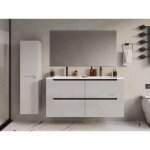 Meuble de salle de bain suspendu avec double vasque à encastrer et colonne - blanc - 120 cm - selita Meuble de salle de bain suspendu avec double vasque à encastrer et colonne - blanc - 120 cm - selita