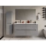 Meuble de salle de bain suspendu avec double vasque  encastrer et colonne - gris - 120 cm - selita