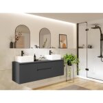 Meuble de salle de bain suspendu avec double vasque - gris - 150 cm - jimena ii Meuble de salle de bain suspendu avec double vasque - gris - 150 cm - jimena ii