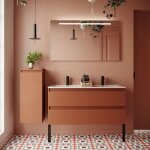 Meuble de salle de bain double vasque 120cm 2 tiroirs terracotta - hudson