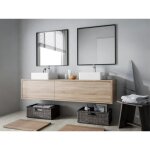 Meuble de salle de bain suspendu coloris naturel clair avec double vasque - l150 cm - isaure ii Meuble de salle de bain suspendu coloris naturel clair avec double vasque - l150 cm - isaure ii
