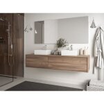 Meuble de salle de bain suspendu coloris naturel foncé avec double vasque - l150 cm - isaure ii Meuble de salle de bain suspendu coloris naturel foncé avec double vasque - l150 cm - isaure ii