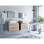Meuble de salle de bain suspendu avec double vasque et miroirs - coloris naturel clair - 150 cm - magdalena ... Meuble de salle de bain suspendu avec double vasque et miroirs - coloris naturel clair - 150 cm - magdalena ...
