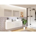Meuble de salle de bain suspendu avec double vasque et miroirs - blanc - 150 cm - jimena ii Meuble de salle de bain suspendu avec double vasque et miroirs - blanc - 150 cm - jimena ii