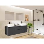 Meuble de salle de bain suspendu avec double vasque et miroirs - gris - 150 cm - jimena ii