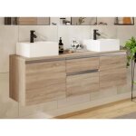 Meuble de salle de bain suspendu avec double vasque - naturel clair - 150 cm - jimena ii