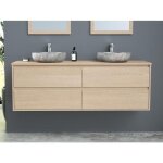 Meuble de salle de bain suspendu avec double vasque à poser en pierre - placage chêne - 150 cm - milipam ... Meuble de salle de bain suspendu avec double vasque à poser en pierre - placage chêne - 150 cm - milipam ...