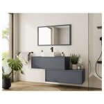 Meuble de salle de bain suspendu gris anthracite avec simple vasque carrée et deux tiroirs - 94 cm - ... Meuble de salle de bain suspendu gris anthracite avec simple vasque carrée et deux tiroirs - 94 cm - ...