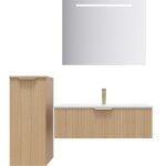 Meuble de salle de bain suspendu - homifab - venice - ch�ne clair - 1 tiroir - miroir et colonne inclus ...