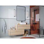 Meuble de salle de bain suspendu naturel clair avec simple vasque carre et deux tiroirs - 94 cm - teana ...