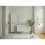 Meuble de salle de bain suspendu simple vasque avec colonne de rangement - coloris blanc - 80 cm - kayla ...