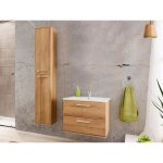 Meuble de salle de bain suspendu simple vasque avec colonne de rangement - coloris naturel clair - 60 ... Meuble de salle de bain suspendu simple vasque avec colonne de rangement - coloris naturel clair - 60 ...
