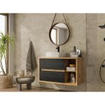 Meuble de salle de bain suspendu avec vasque carr�e - coloris naturel et anthracite - 100 cm - tikitiki ...